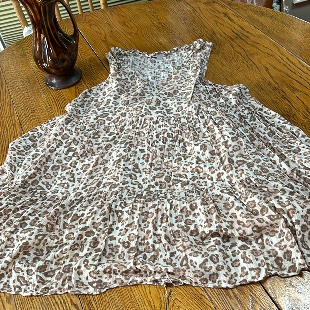 Leopard Print Sleeveless Tiered Sundress - Brown/White